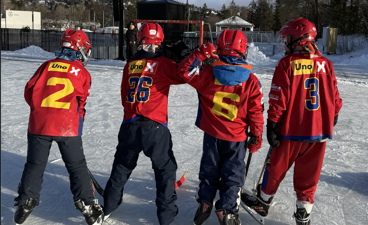En gruppe mennesker iført hockeyklær