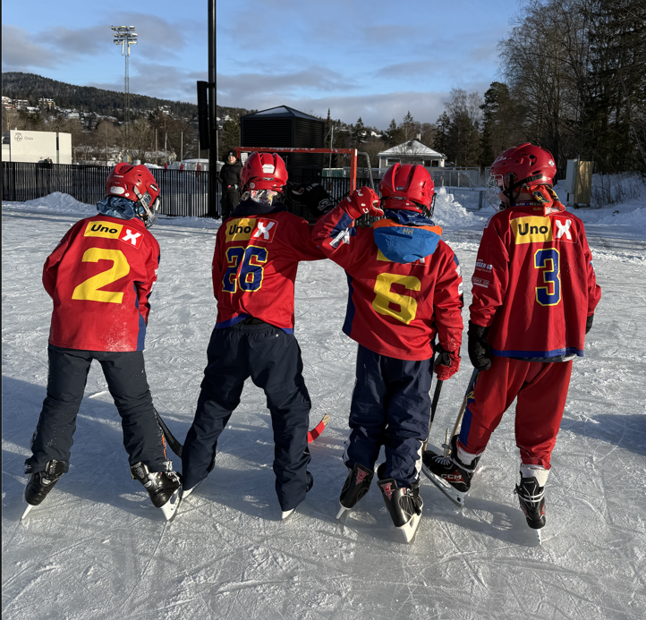 En gruppe mennesker iført hockeyklær