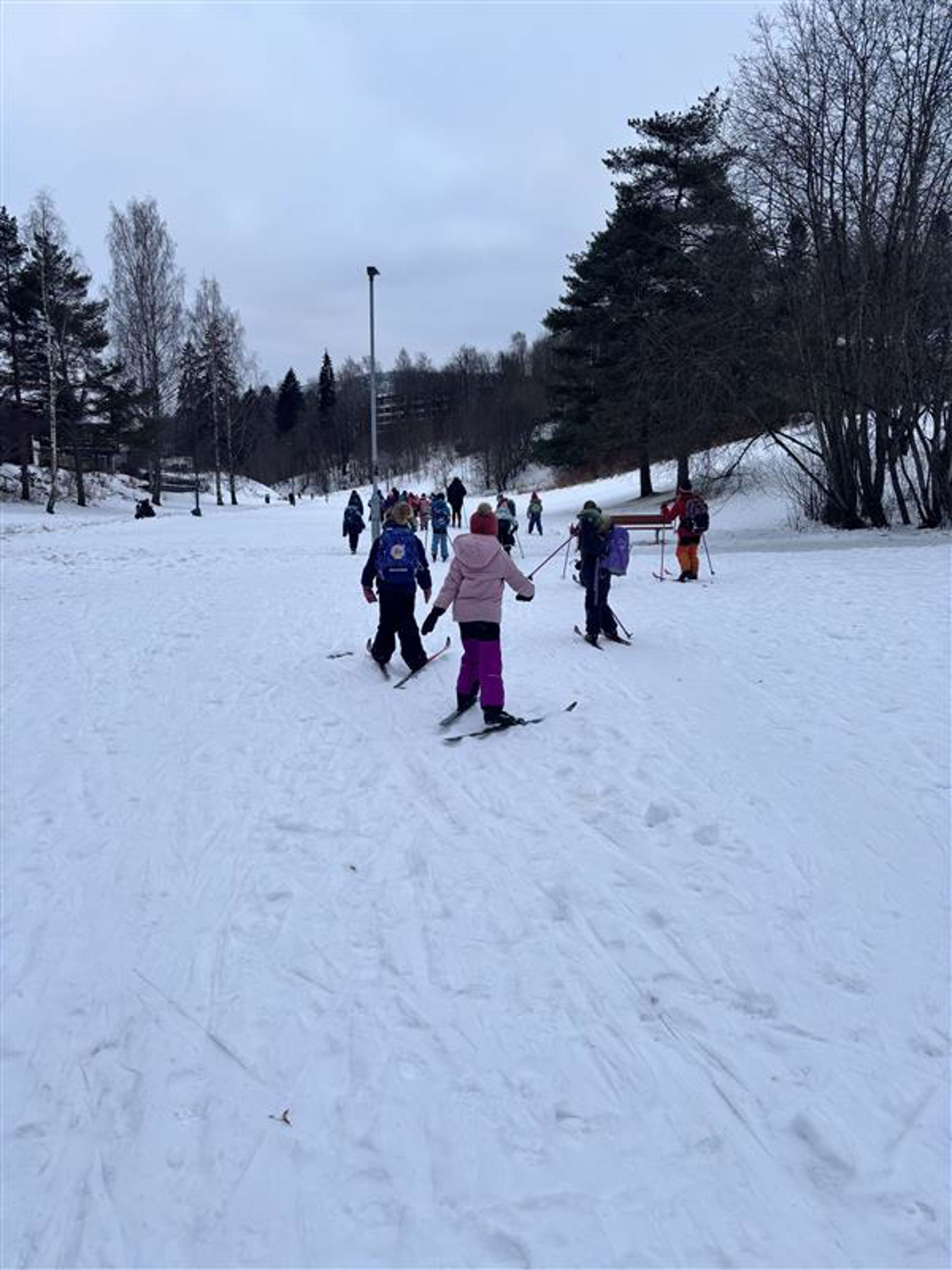 En gruppe mennesker som står på ski En gruppe mennesker som står på ski